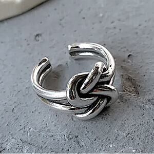 Sterling Silver Knot Tie Adjustable Cuff Minimalist Ring